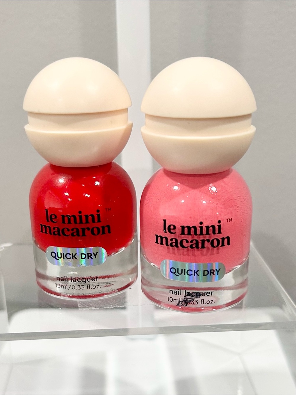 le mini macaron Quick Dry Nail Lacquer Duo - Red & Pink